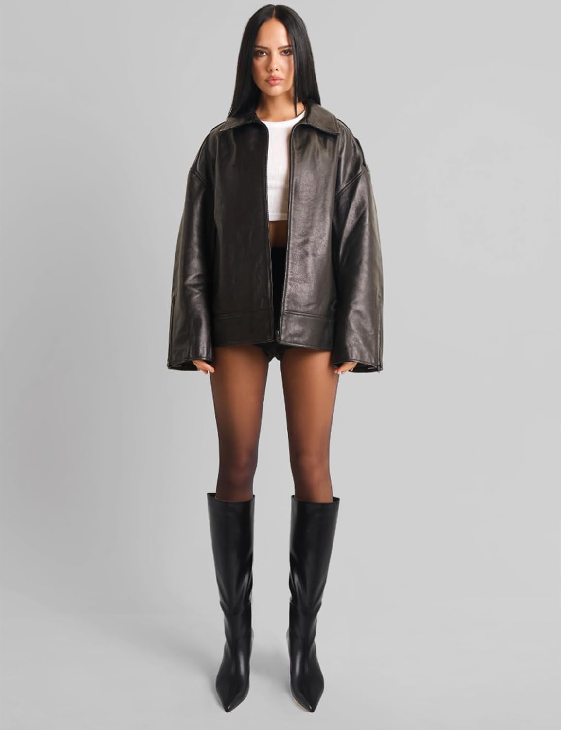 Attiposh Knee High Boots Wide Calf Boots for Women Kitten Heel Boots Black Leather Long boots Pointed Toe Trendy Dress Tall Boots for Fall Winter Womens, size 10 - Image 3