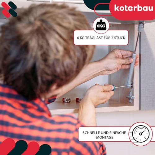 KOTARBAU® 2er Set Klappenbeschlag Gasdruckfeder 60 N Möbel Stoßdämpfer Küchenschrank Gasfeder Dämpfer Schranktür Softclose Türdämpfer Tür Dämpfung Silber Gasdruckdämpfer