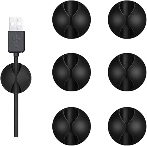 Miniatura 2 de Organizador de cables, paquete de 6 soportes de silicona para organizar el escritorio, mesita de noche, cargador de teléfono para automóvil (negro)