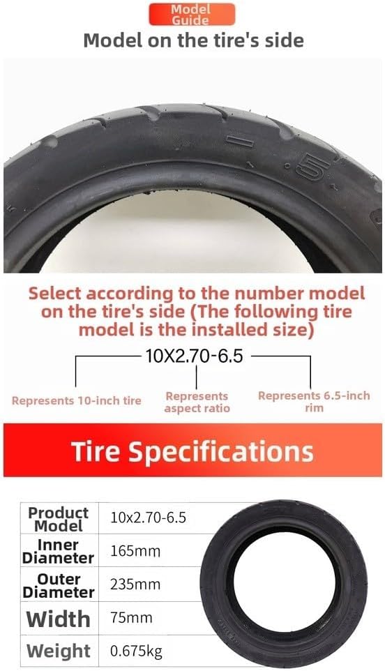10X2.70-6.5 Tubeless Electric Scooter Tire With Non-Slip Tread, Puncture Resistant Rubber, Shock Absorption Grooves, For Wet Roads, Replacement Wheel For Outdoor Riding Black