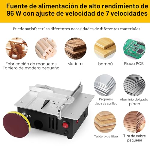 Miniatura 7 de Mini Sierra De Mesa, Sierra De Mesa Eléctrica De Precisión Ajustable, Altura De La Hoja Ajustable, Con 4 Hojas, 7 Velocidades, Adecuada Para Trabajar La Madera