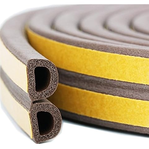 PRUGNA 20Ft Door Seal Weather Stripping, Window Rubber Seal Strip Self Adhesive Foam Tape for Door Window Gap and Wind Blocker, 3/8-Inch x 1/4-Inch x 20-Feet (Brown) Cover