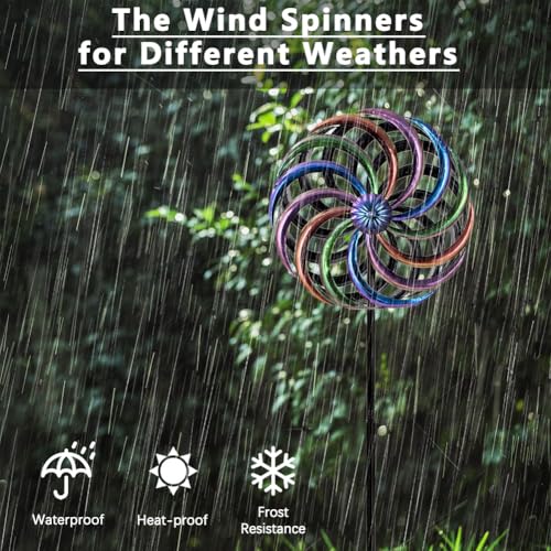 Image of DREAMYSOUL Wind Spinner Outdoor, 13 Inches Dia Rainbow Metal Kinetic Wind Spinners, Dual Wind Spinners for Yard Garden Outside Patio Lawn Decor