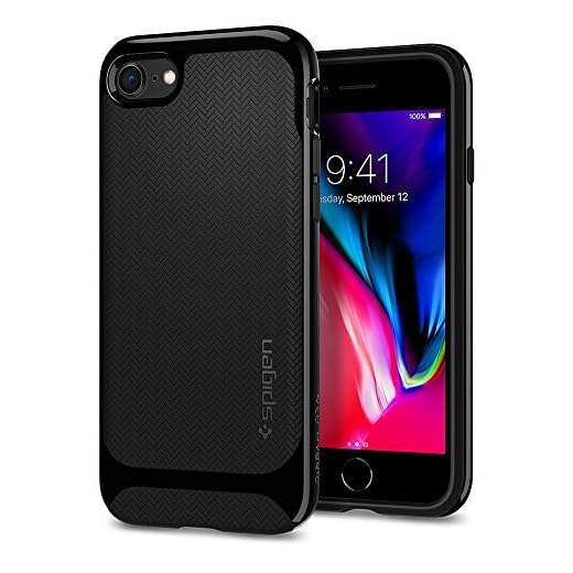 Spigen Neo Hybrid Herringbone Skal Kompatibel med iPhone SE 2020, iPhone 8 och iPhone 7 Fodral -Shiny Black