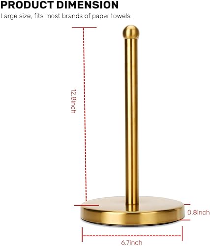Miniatura 6 de Toallero de papel dorado para encimera, soporte independiente para toallas de papel de acero inoxidable, base pesada de acero inoxidable, diseño con