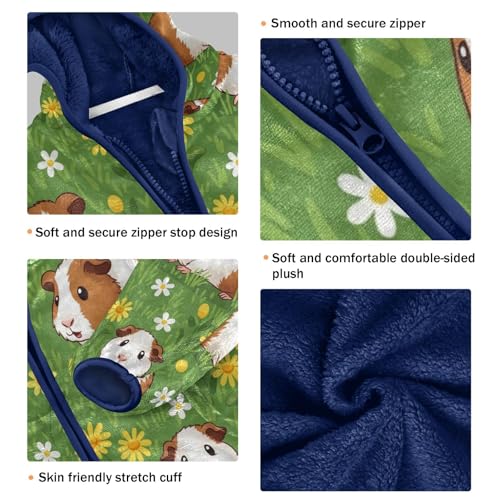 Guinea Pigs on Floral Background Toddler Fleece Jacket Girl Boys Hooded Fleece Jacket Coat Warm Outwear Zip-up 3-10T3