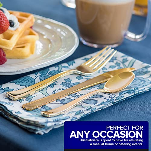 image for 75 Pieces Heavy Duty (Gold) Plastic Silverware Set, Disposable Cutlery