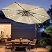 wikiwiki 10ft Solar LED Patio Umbrella with Base Included, Offset Umbrella with Weighted Sandbag Base, Cantilever Patio Umbrellas for Backyard, Garden & Deck, 32 LED Lights & Polyester Shade, Beige