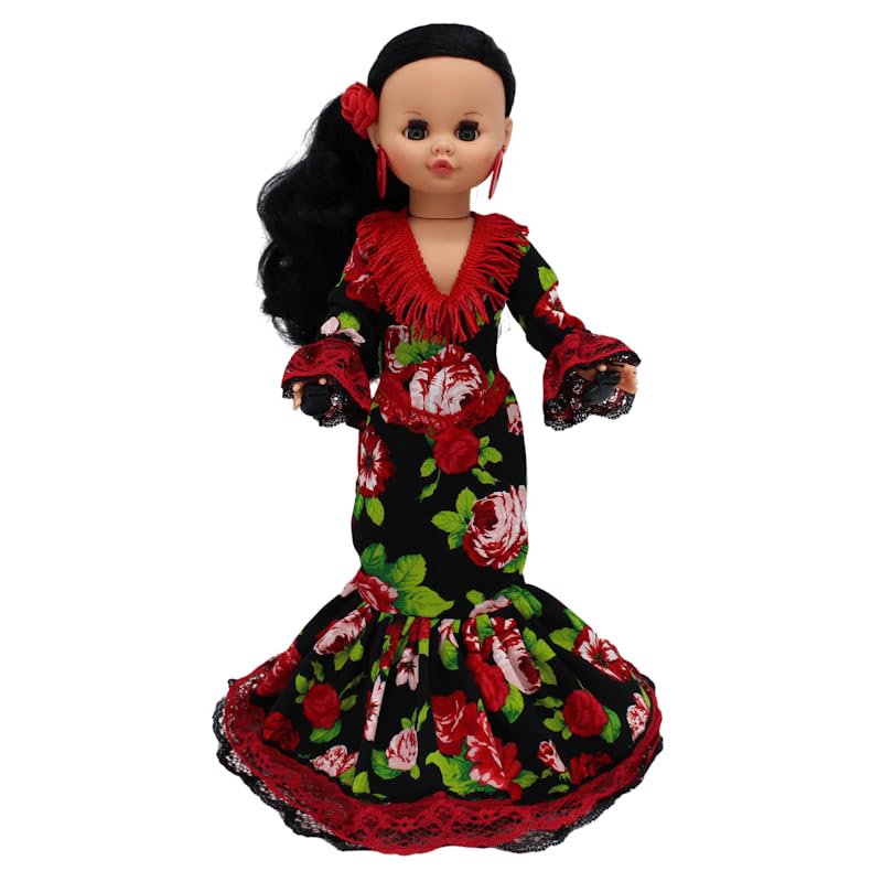 FOLK Muñeca Flamenca Sintra Artesanía Original 40 cm Vestido ceñido Estampado Flores de edición Especial.