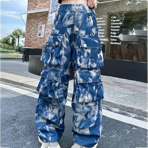 Girls Boys Camouflage Cargo Jeans Kids Baggy Hip Hop Denim Pants Tie Dye Pockets Elastic High Waist Aesthetic2