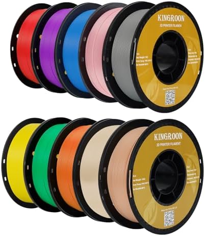 Kingroon PLA Filament 1.75mm, Bündel PLA 3D Drucker Filament Maßgenauigkeit ±0,02mm, 10KG Spule (22 LBS) PLA Filament für 3D Drucker, Rot Grün Blau Gelb Violett Orange Hautfarbe Ro