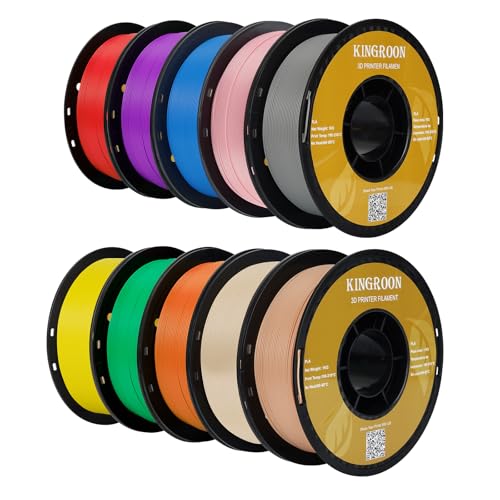 Kingroon PLA 3D Printer Filament,10 Rolls,Dimensional Accuracy +/- 0.02 mm, 1 kg Spool(2.2lbs), 1.75 mm,Red Blue Green Yellow Wood Orange Pink Purple Silver…