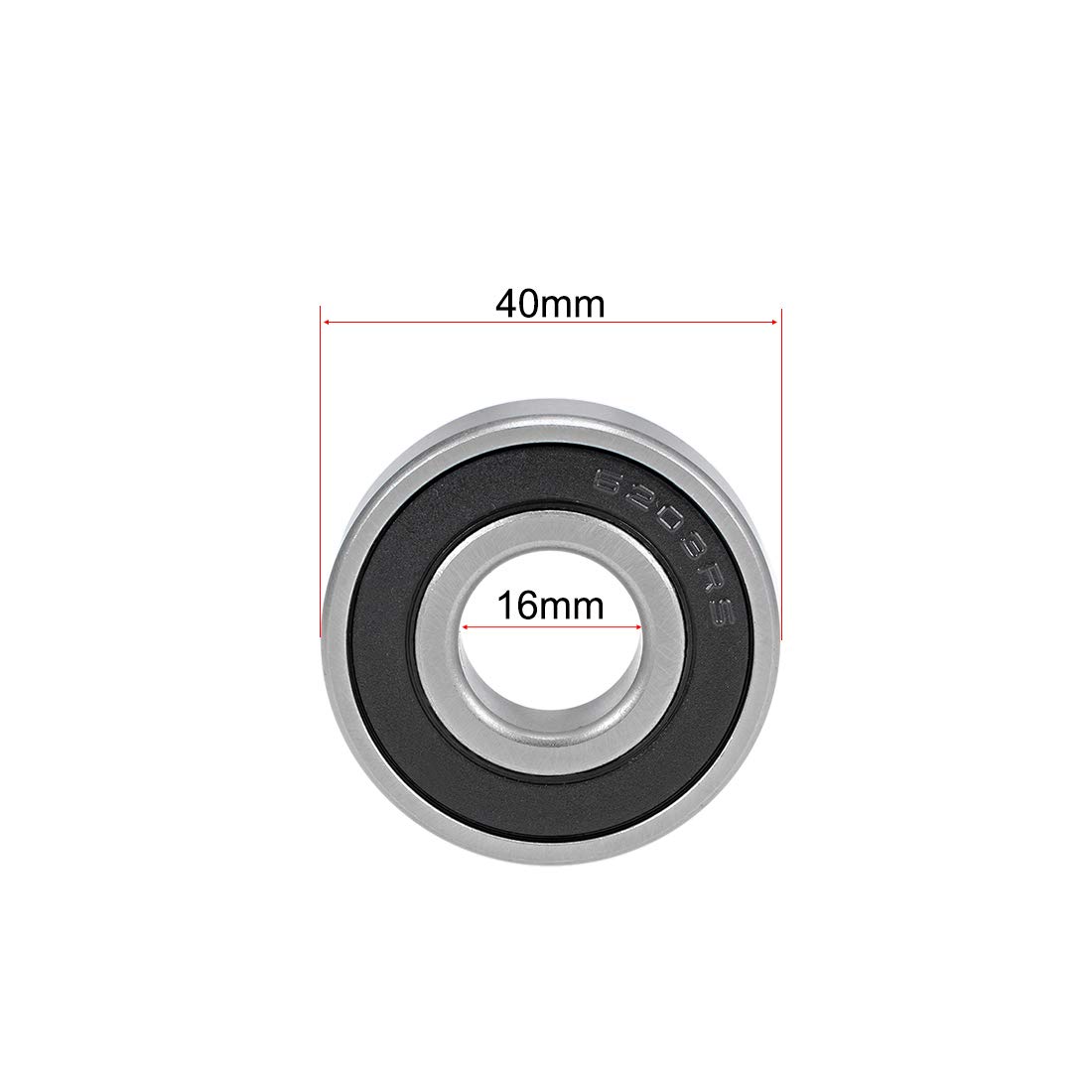 uxcell 6203-16-2RS Deep Groove Ball Bearings 16mm Bore 40mm OD 12mm Thickness Double Sealed Chrome Steel Z2 5pcs
