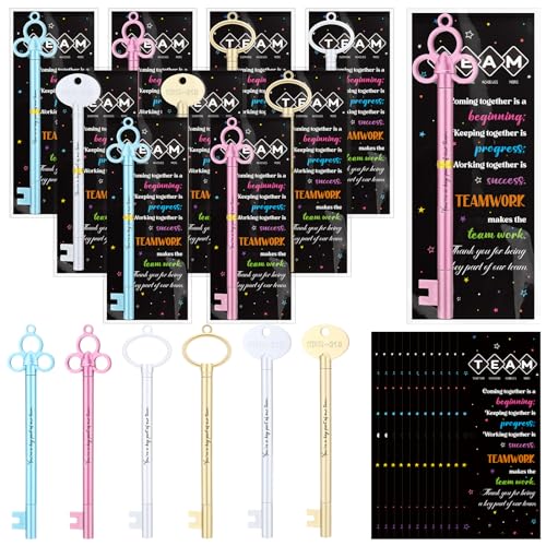 24 Sets Team Appreciation Gifts Inspirational Key Shape Ballpoint Pens with Motivational Cards Employee Appreciation Gifts Team Gift Thank You Gift for Colleagues Coworkers Volunteers Valentine's Day
