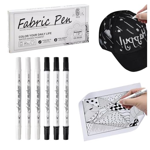 HENGBIRD Juego de 6 Rotulador Textil Permanente Blanco y negro, 1-5mm Rotuladores Doble Punta No Tóxicos y Lavable Marcadores para DIY Pintura Tela Ropa Zapatos Sombrero Bolsa de Lona Camisetas