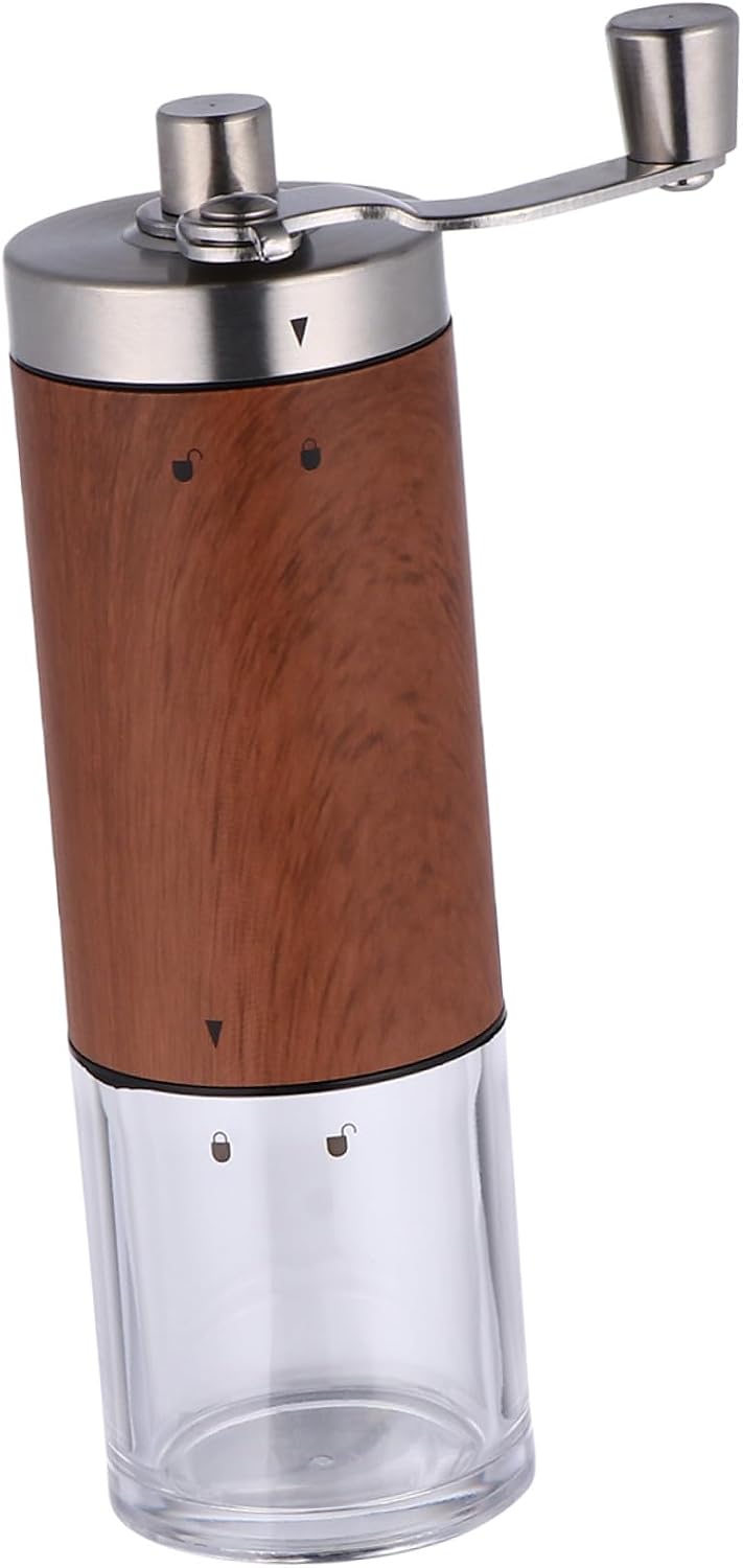 Manual Coffee Grinder Portable Stainless Steel Rust-resistant Hand Crank Coffee Bean Mill with Wood Grain Finish for Home and Travel