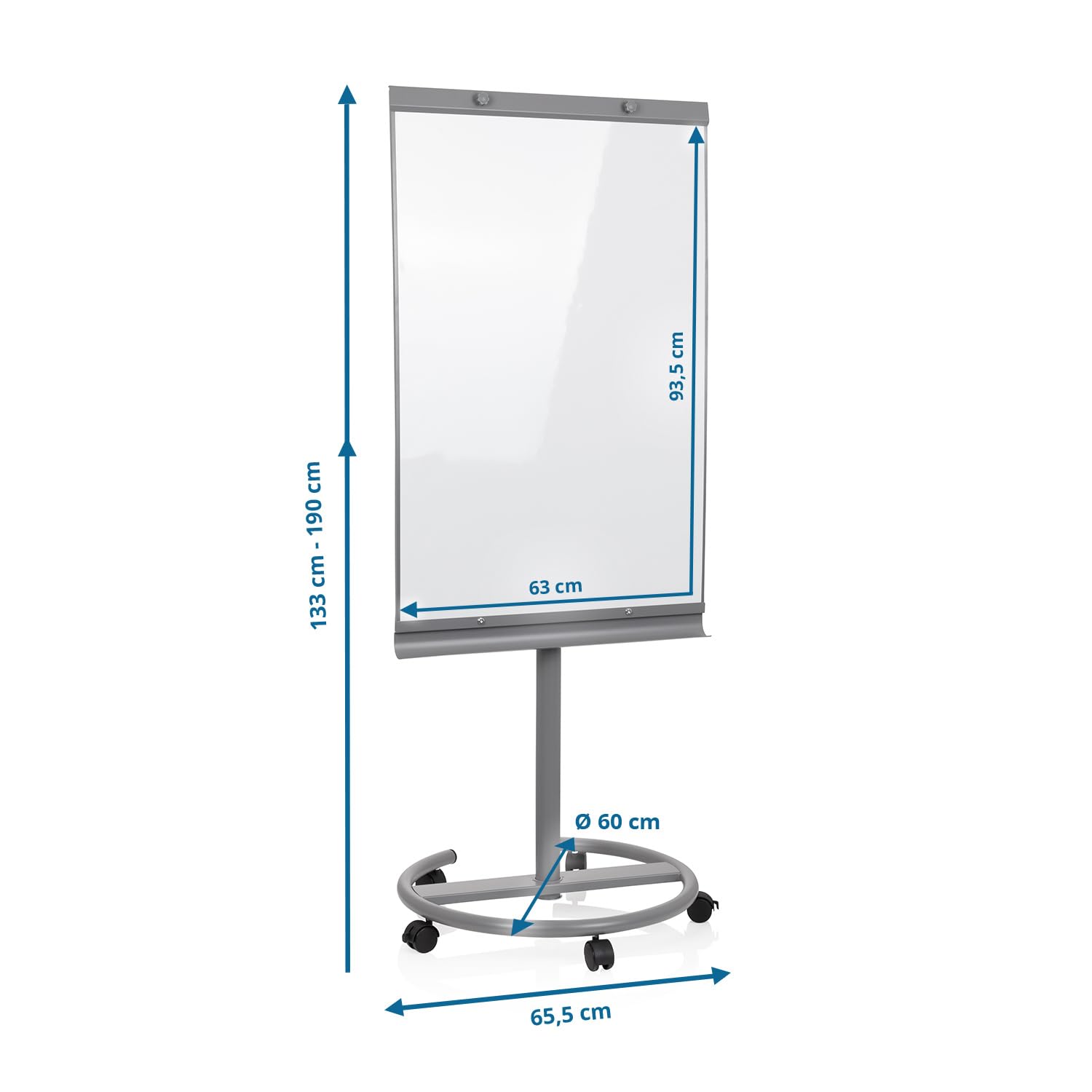 hjh OFFICE 830023 Pizarra magnética con caballete móvil y rotafolios con ruedas MULTIBOARD 93,5 x 63 cm, con soporte, altura regulable e inclinable