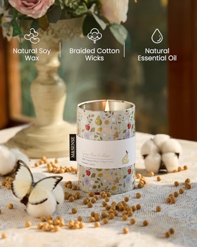 Msensespringpearrosescentedcandlemediumjarcandle113oznaturalsoywaxforhomescentedfloralcandlesgiftforspringholidayupto60hoursburninglonglastingfragrance Urban Country Home Decor Msense spring pear rose scented candle medium jar candle 113oz natural soy wax for home scented floral candles gift for spring holiday up to 60 hours burning long lasting fragrance urban country home decor