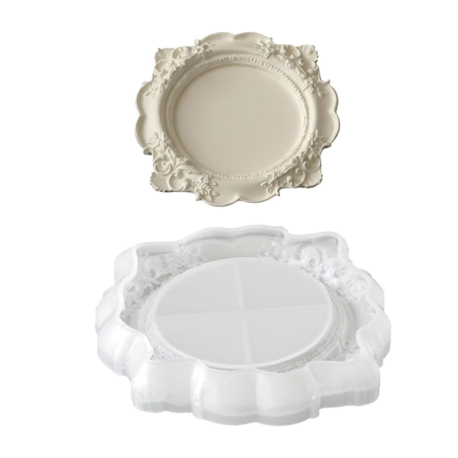 HZBB Tray Plate Silicones Molds Flower Embossing Resin Tray Molds for Making Jewelry Holder Gypsum Decoration Elastomer Cast