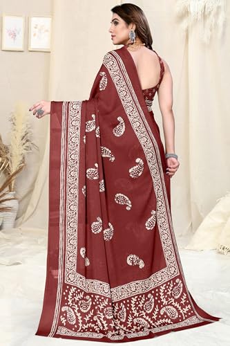 Image of MIRCHI FASHION Women Sari Georgette Plain | Breathable Lightweight Solid Color Saree for Office and Regular Wear with Blouse Piece