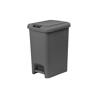 Superio 6.5L Slim Step & Push Trash Can - Dual Opening, Smooth Matte Finish, Durable Plastic 9.5"x7"x11.5" - Gray