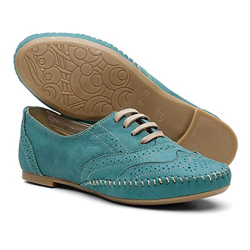 Oxford em Couro Nobuck 15360 QQ Casual Turquesa 34