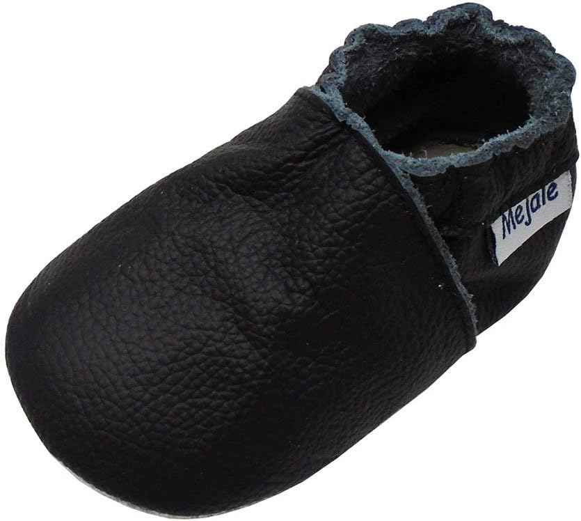 Mejale Baby Boy Shoes Soft Soled Leather Moccasins Anti-skid Infant Toddler Prewalker(black,12-18 months)