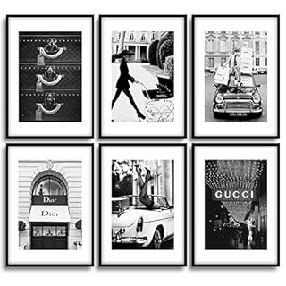 MONOKO® - Lot de 6 posters de salon - Qualité supérieure - Pour chambre à coucher - Ensemble de 6 tableaux muraux élégants - Sans cadre (Fashion, noir et blanc, 6 x A4) - 21 x 29,7 cm