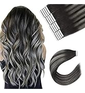 Sixstarhair Ombre Tape in Hair Extensions Human Hair Balayage Off Black to Silver White Mixed wit...