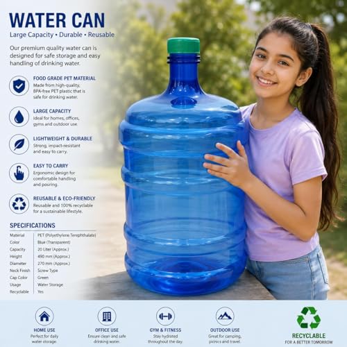 Image of Water Cane Plastic Blue 20L Water Bottle Removable Dispenser Water Cooling Machine Bottle Reusable Large Capacity Bottle and Removeable Cap