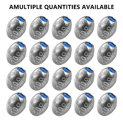 EKIND Egg Sinkers Weights Fishing Olive Shape Inner Core Assortment Lead Oval Shape Bass Casting Gear Kit for Saltwater Freshwater Fishing (20Pcs,10g)