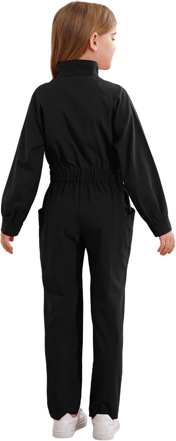 DINORMIN Kids Coveralls for Girls Mechanic Boiler Suit Casual Jumpsuit One Piece Zipper Front Coverall