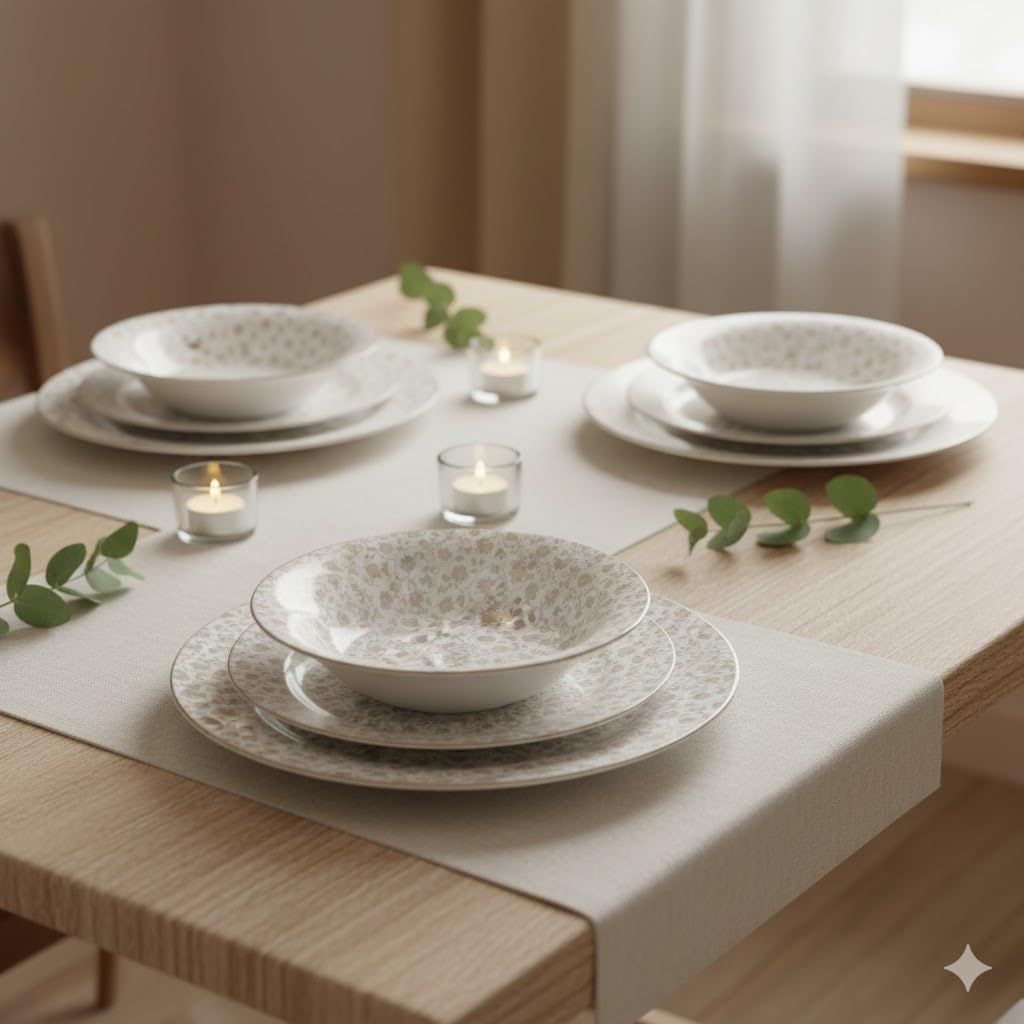 Juego de Vajilla de Cocina 18 Piezas Flor Beige