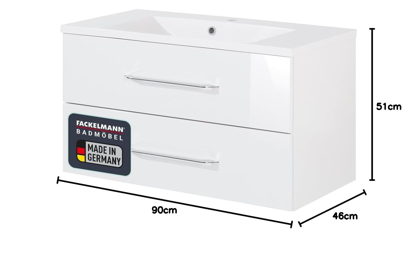 FACKELMANN Waschtischunterschrank inkl. Gussbecken B.CLEVER/Badschrank mit Soft-Close-System/Maße (B x H x T): ca. 90 x 48,5 x 46 cm/Möbel fürs WC oder Badezimmer/Schrank: Weiß/Becken: Weiß