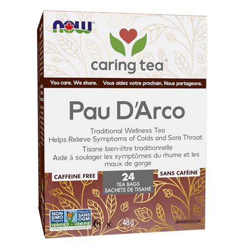 NOW Caring Tea™, Pau D’arco Traditional Wellness Tea, Premium Unbleached Tea Bags with our no-staples design, 24 Count