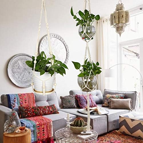 OurWarm Macrame Plant Hangers Indoor, 3 Pack Wall Hanging Planter Basket Cotton Rope Flower Pot Macrame Hanging Plant Holders with 3 Hanging Hooks for Ceiling Outdoor Garden Home Décor