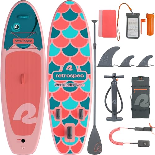 Retrospec Weekender-Nano 86 Kids Paddle Board Inflatable - Youth SUP with Adjustable Paddle Pump & Backpack - Stable Design EVA Deck 28in Wide