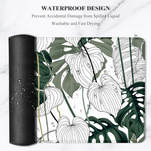 Image of Auhoahsil Desk Mouse Pad, Large Gaming Mousepad, XXL Desk Pad, Extended Long Superior Micro-Weave Cloth Non-Slip Rubber Big Computer Mouse Mat for Gamer, Office & Home, 35 inch x 15 inch, Abstract Monstera