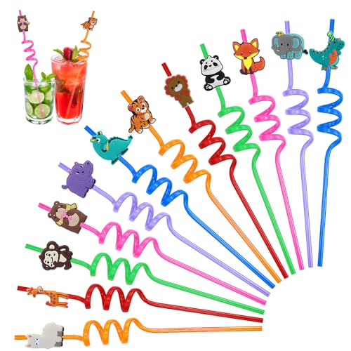 12Pz Cannucce Riutilizzabili Per Bambini,Straw Cannuccia Girevole Colorate Per Feste Compleanno,Decorazioni Divertente Per Feste,Natale,Borraccia,Accessori Per Feste,Halloween(Animali)