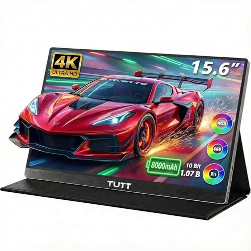 Image of TUTT 15.6 Inch 4K UHD Gaming Portable Monitor with 8000mAh Battery, 600 Nits Brightness, IPS Panel, Black