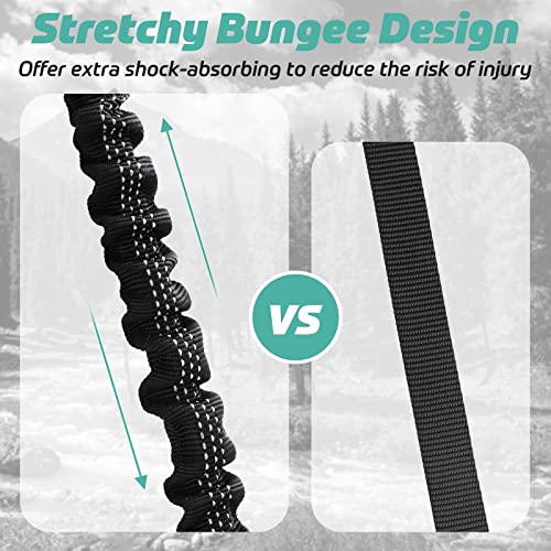 rabbitgoo Starke Bungee Hundeleine mit 2 Gepolsterten Griff und Metallhaken, Taktische Sicherheit Hundeführleine für Große/Mittlere Hunde,Elastische Ruckdämpfer Führleine, Schwarz 114-158cm