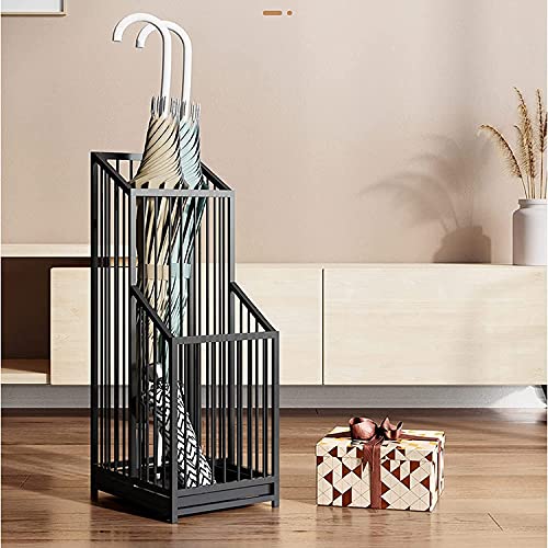 Image of 567766 Umbrella Stand- Black Metal Umbrella Stand, Umbrela Storage Bucket for Household Commercial Hotel Bank, with Detachable Drip Tray, Easy to Clean
