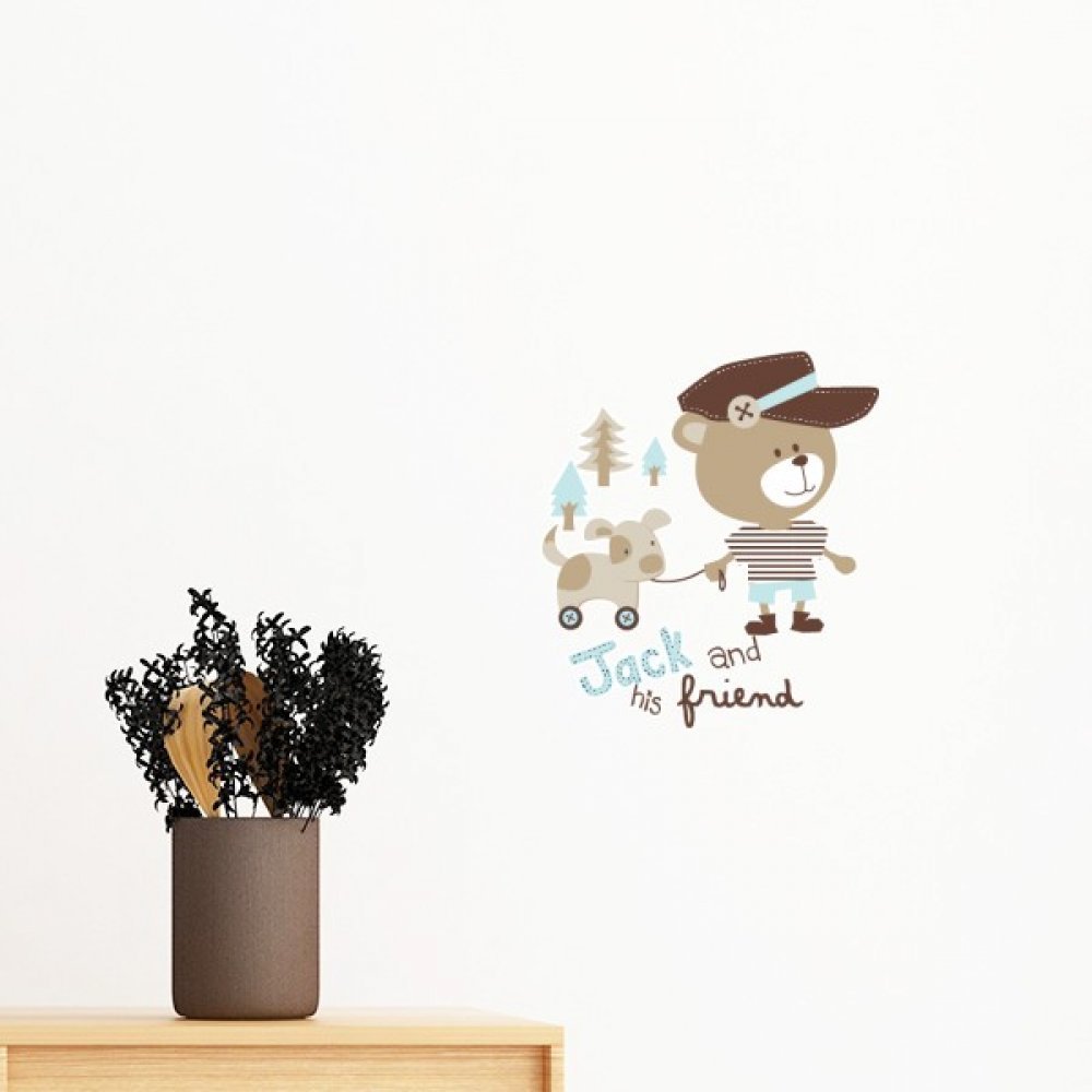 Sticker mural ours rose amovible pour relooker un mur abime sans peinture ni colle