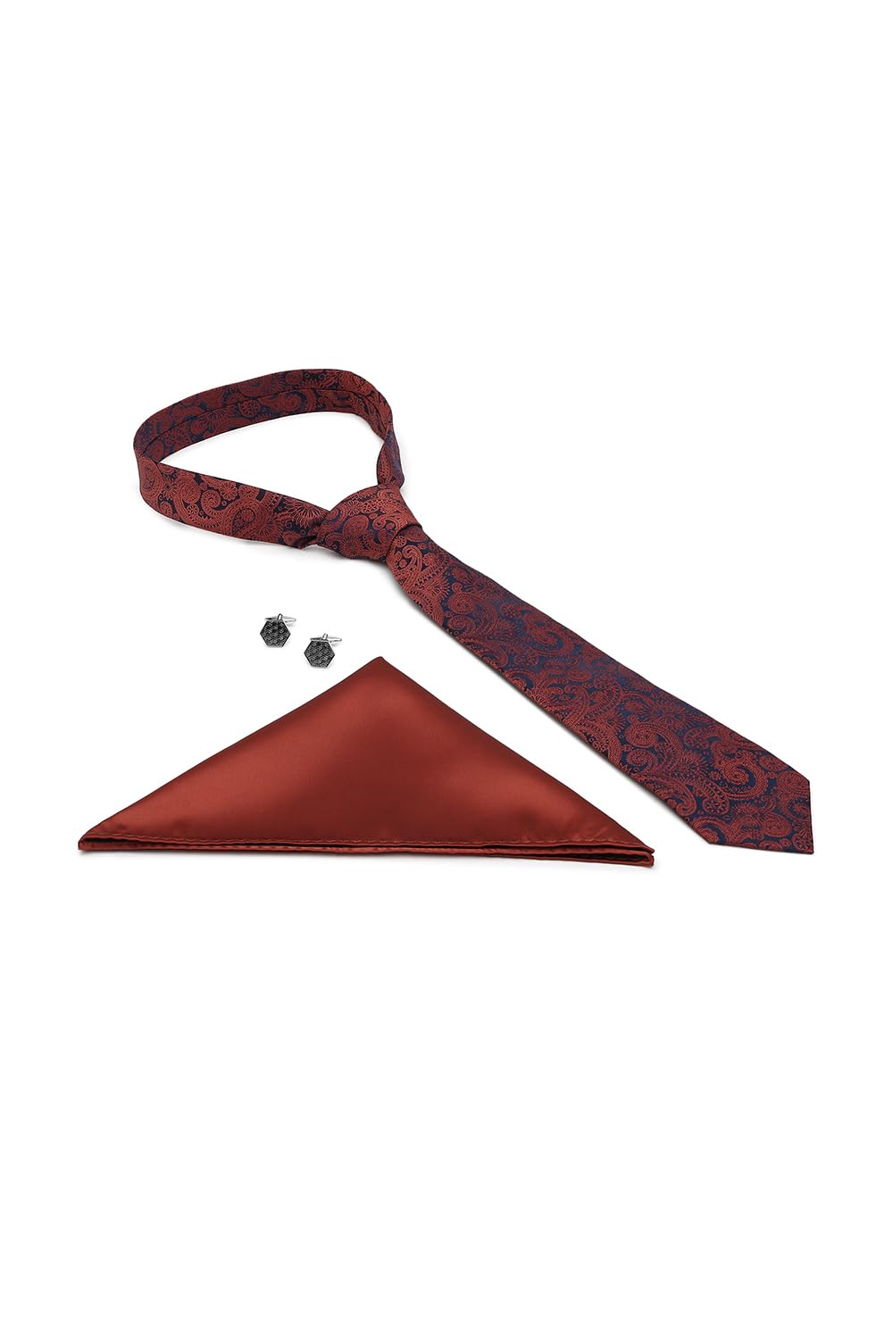 Men Maroon Party Tie Pocket Square And Cufflink-image-37