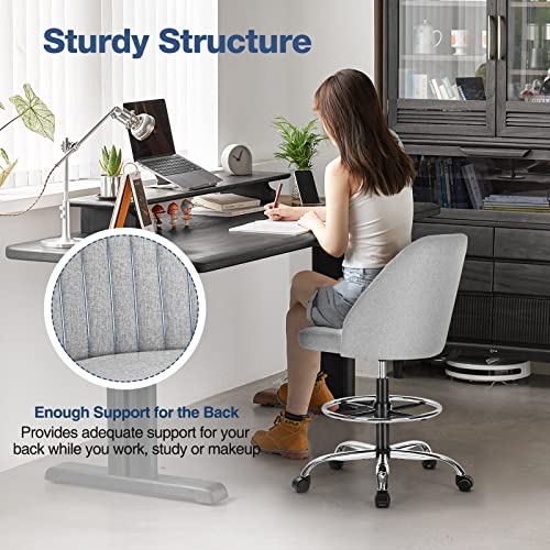 Armless Desk Chair Tall Office Chair Cute Home Office Desk Chairs With Wheels, Modern Fabric Tall Vanity Swivel Task Desk Chair For Small Spaces #TOP6