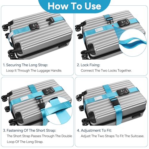 Travel Inspira Luggage Straps TSA Approved with TSA Lock Adjustable Luggage Straps Combination Lock for Suitcase Nylon Suitcase Travel Belt‎ TSA Approved Buckle Included Tags identifiers (Blue)3