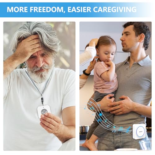 SINGCALL Wireless Portable Caregiver Pager Panic Alarm System Personal Alarm for Elderly/Kids/Pregnant/Patients 32 Chimes & 0-100dB Volume 1 Rechargeable Portable Receiver+ 2 Emergency Call Buttons - Image 3