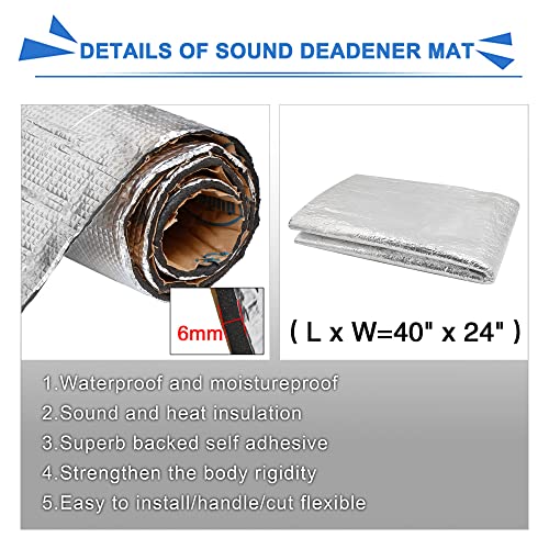 Uxcell 1 Set Car Sound Insulation Mat 6Mm Door Hood Engine Heat Insulation W/Installer Tool 60X100Cm 24"X40" #TOP1