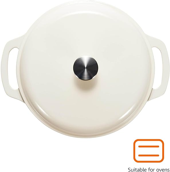 Amazon Basics Round Enamelled Cast Iron Dutch Oven Casserole, 5.7 L, White - 2