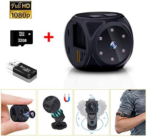 Hidden Camera with Audio，HD 1080P Mini Camera Spy Wireless,Portable Security Nanny Cam Cop Action Cameras - Night Vision/Motion Detection for Home,Office,Outdoor (Include 32GB Card & No WiFi Needed)